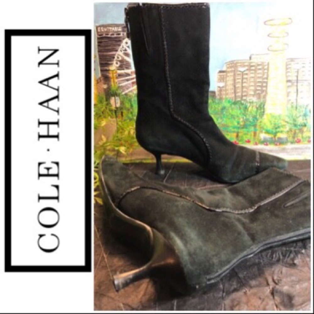 🍂Vtg Cole Haan Mid-Calf Suede Kitten Heel Boots